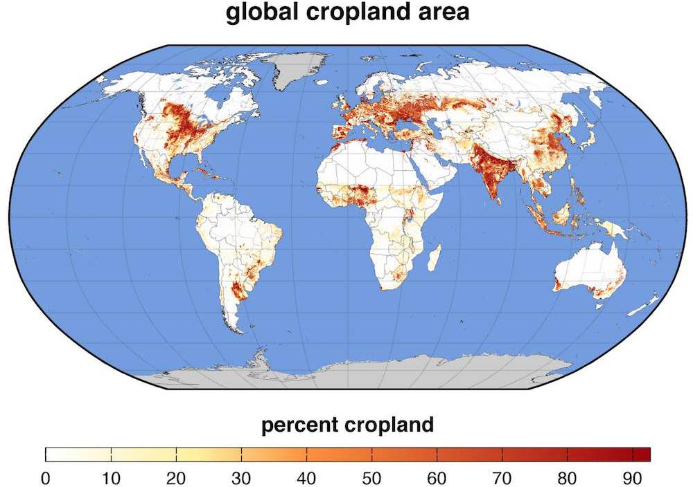 World map showing global croplands