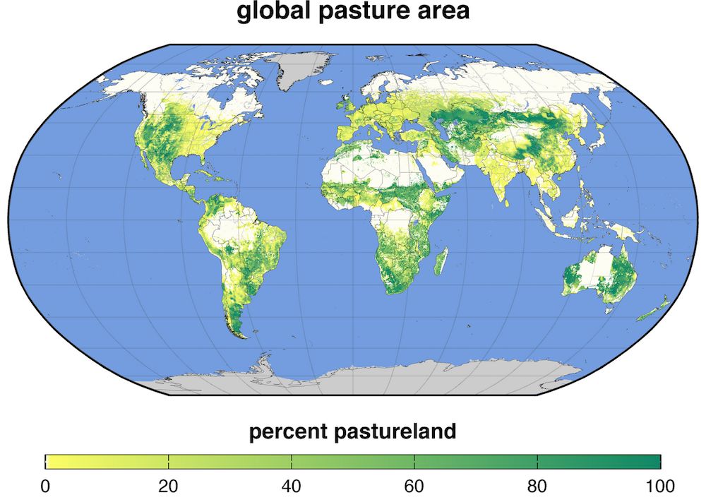 World map showing global pasture and grazing lands