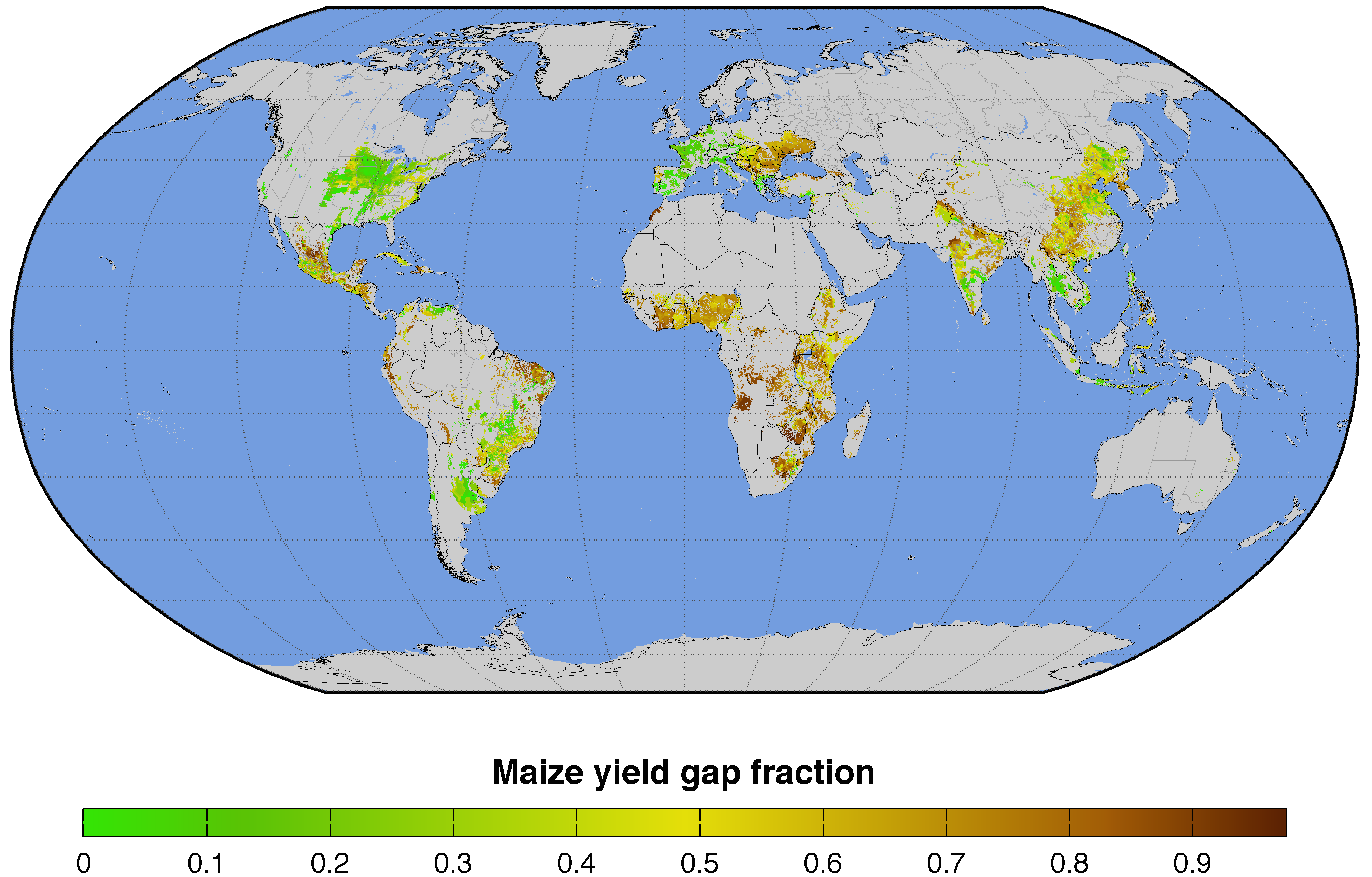 World map shaded to show yield gap