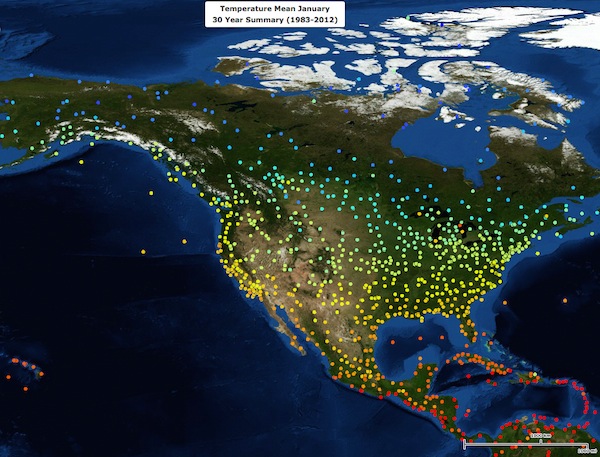 Screenshot of NCDC map of mean January temperatures for North America