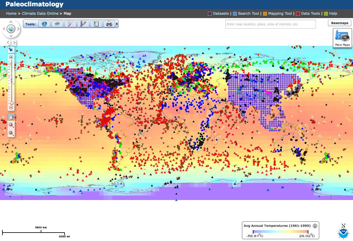 Screenshot of NCDC Paleoclimatology map